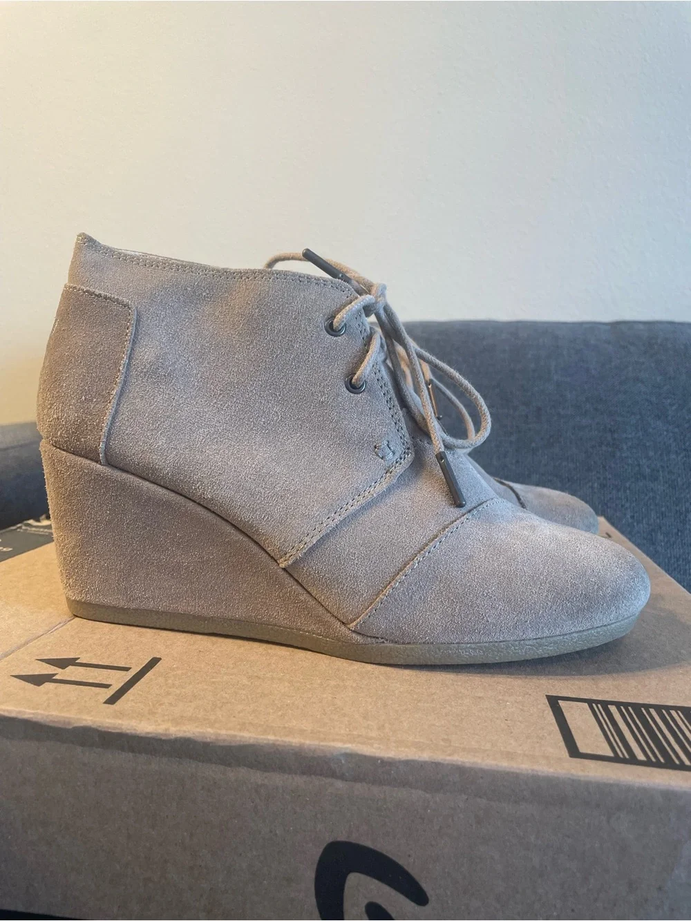 Toms Taupe Suede Wedge Ankle Booties